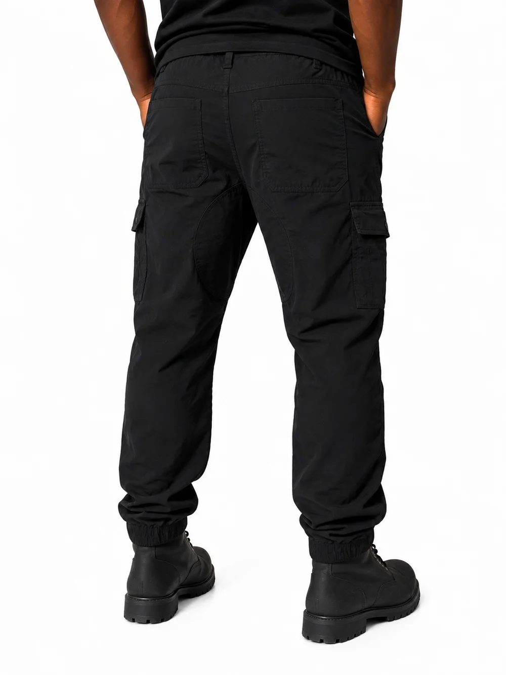 Men's Black Cargo Pants with Elastic Cuffs